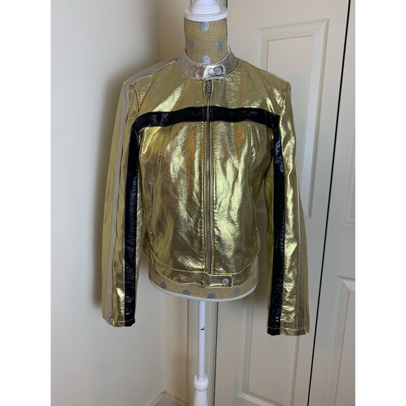 We The Free Free People Fast Lane Metallic Gold Vegan Leather Moto Jacket Small - Picture 10 of 16